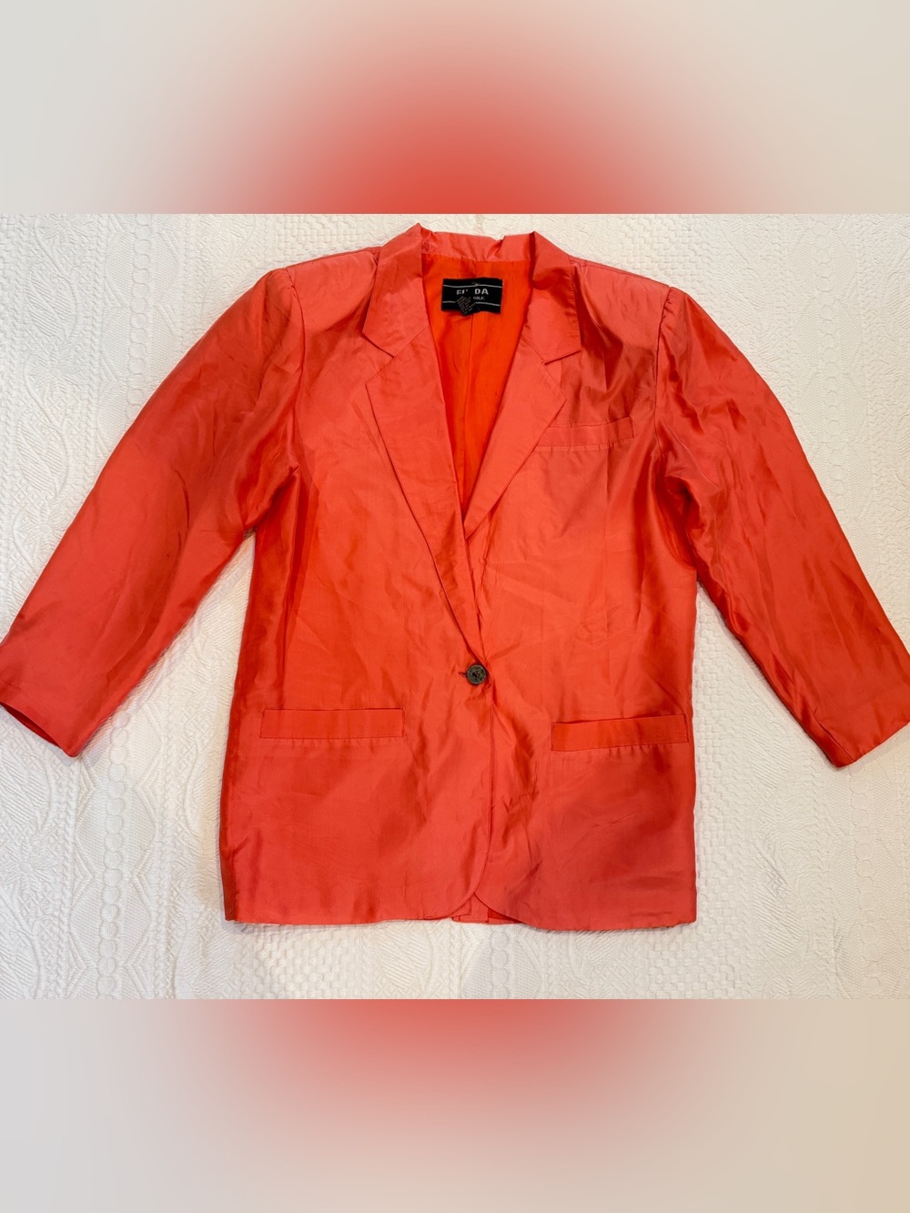 Vintage FU DA Fine Silk 100% Silk Blazer Jacket Coral Orange Women’s Size Small